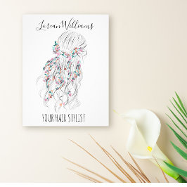 Flyer Moderno Boho Blanco Negro Wavy Hair Style Floral