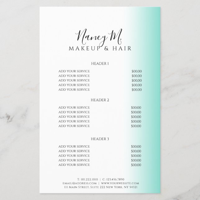 Flyer Moderno gradiente mínimo de menta maquillaje blanc (Frente)