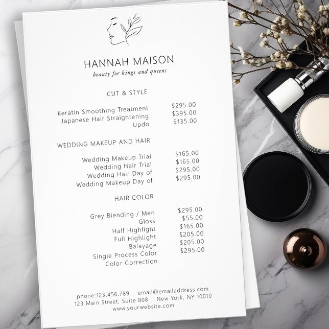 Flyer Moderno, Line Art, Woman, Leafy, Salon, Pricelista (Subido por el creador)