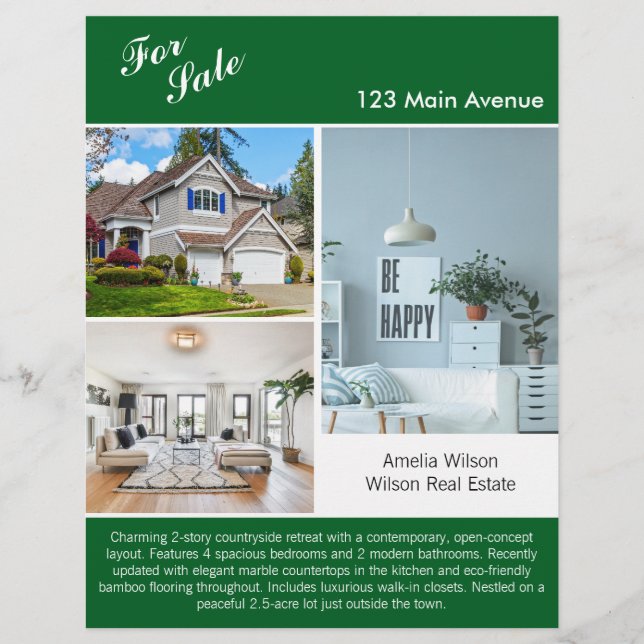 Flyer Moderno Listado Inmobiliario de 2 Bandas (Frente)