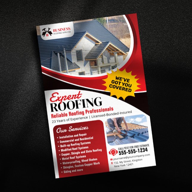 Flyer Moderno Rojo Experto Fiable Roofing Roofing Roofin (Subido por el creador)