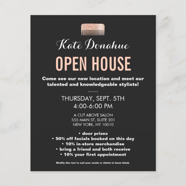 Flyer Moderno Salón De Comb Con Estilo De Cabello Rosa D (Frente)