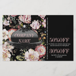 Flyer Moderno Vintage Elegante bohemio negro floral