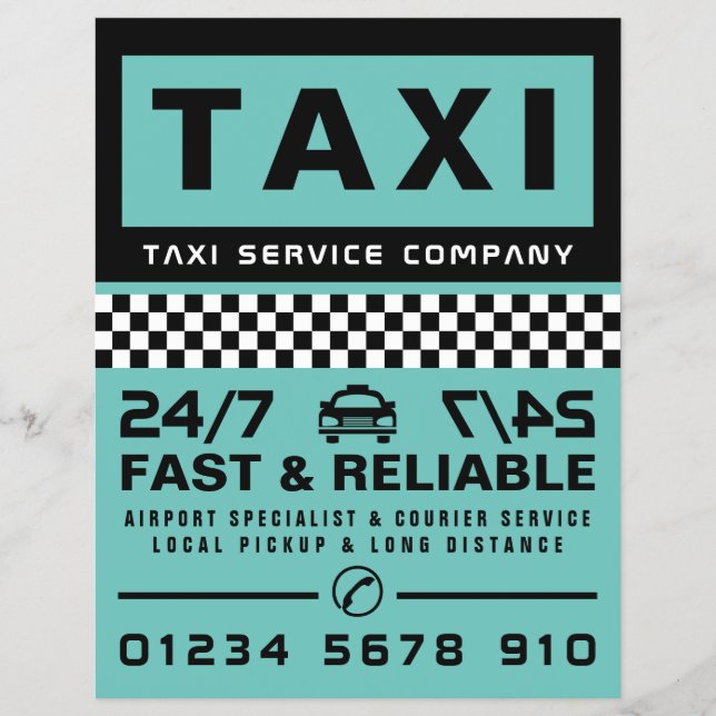 Flyer Moderno y de moda, empresa de taxis con lista de p (Frente)