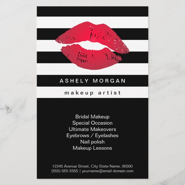 Flyer Modernos labios rojos maquillados - franjas blanca (Frente)