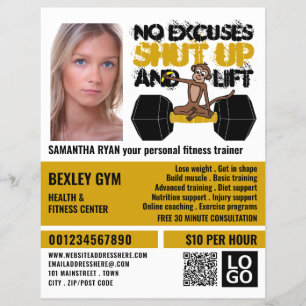 Flyer Mono sin Excusas, entrenador personal, anuncio de 