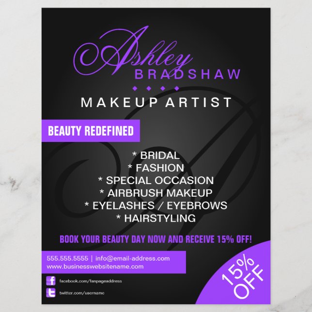 Flyer Monograma de artista de cabello y maquillaje promo (Frente)