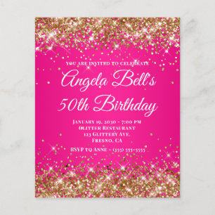 Flyer Monograma elegante con brillo dorado y ombre rosa