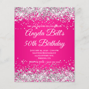 Flyer Monograma elegante de brillo plateado rosa calient