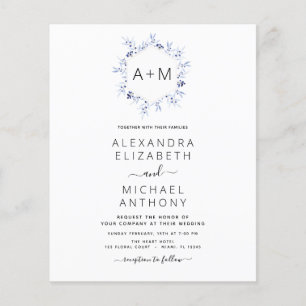 Flyer Monograma presupuestal Boda Floral Azul agitado