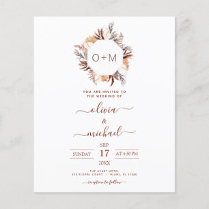Flyer Monograma presupuestario Terracotta Pampas Boda de
