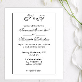 Flyer Monogramas con marco negro Boda de presupuesto Min