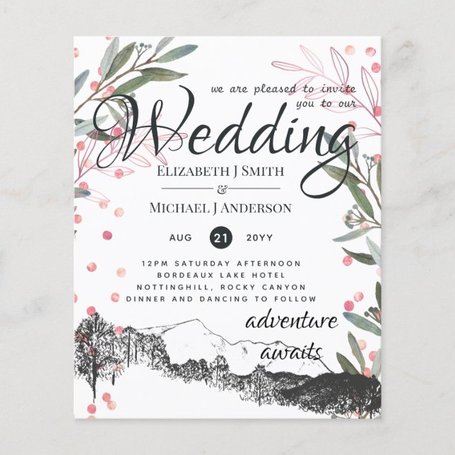 Flyer Montañas Rústicas de menor presupuesto Boda Invita (Frente)