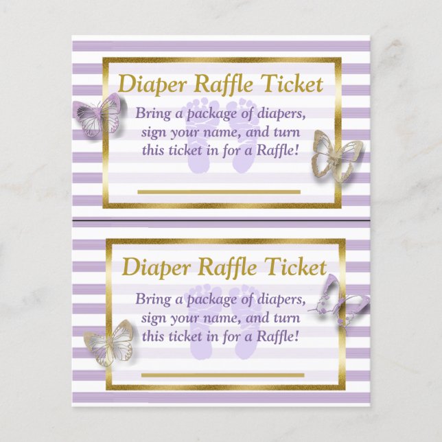 Flyer Morado y mariposa dorada Baby Shower Diaper Raffle (Frente)