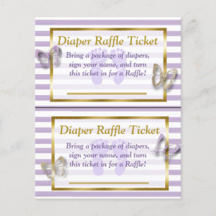 Flyer Morado y mariposa dorada Baby Shower Diaper Raffle