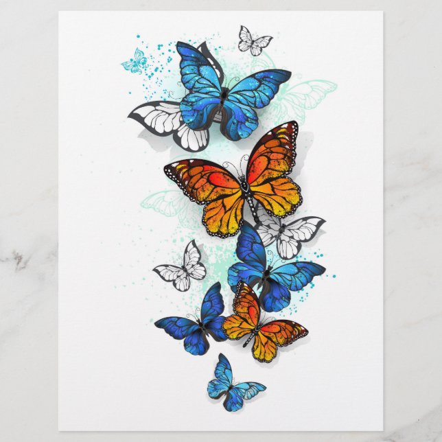 Flyer Morfo y monarca de las mariposas voladoras (Frente)