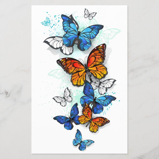 Flyer Morfo y monarca de las mariposas voladoras (Frente)