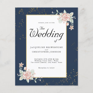 Flyer Mosca de la invitación a la boda rosada Rubor azul