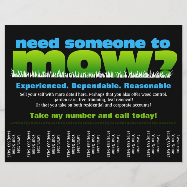 Flyer Mow Grass Lawn Care gana dinero (Frente)