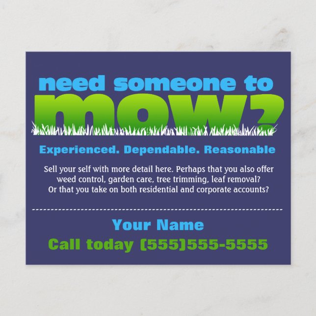 Flyer Mow Grass Lawn Care Landscaping SMALL DK (Frente)
