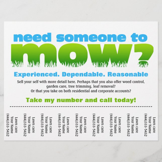 Flyer Mow Lawn Care Gana Dinero (Frente)