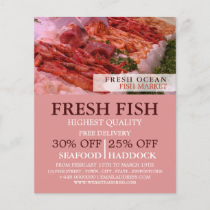 Flyer Muestra de mariscos, pescador/mujer, mercado de pe