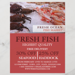 Flyer Muestra de mariscos, pescador/mujer, mercado de pe