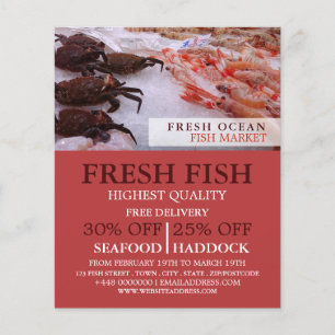 Flyer Muestra de mariscos, pescador/mujer, mercado de pe