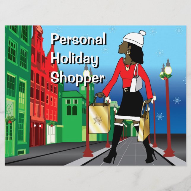 Flyer Mujer comprando para Navidad con bolsas vestida de (Frente)