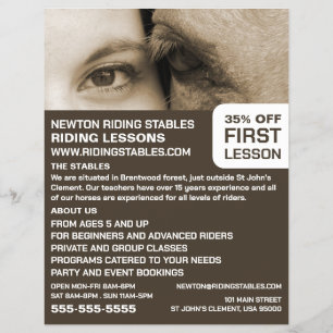 Flyer Mujer y caballo, instructor de equitación, Academi