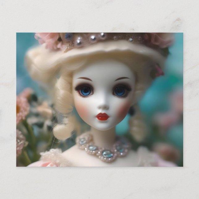 Flyer Muñeca Vintage con ojos azules, (Frente)