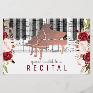 Flyer música piano marsala acuarelas flores
