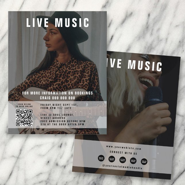 Flyer Músico cantante 2 Foto promocional de medios socia (Singer Musician 2 Photo Social Media Promotional Flyer)