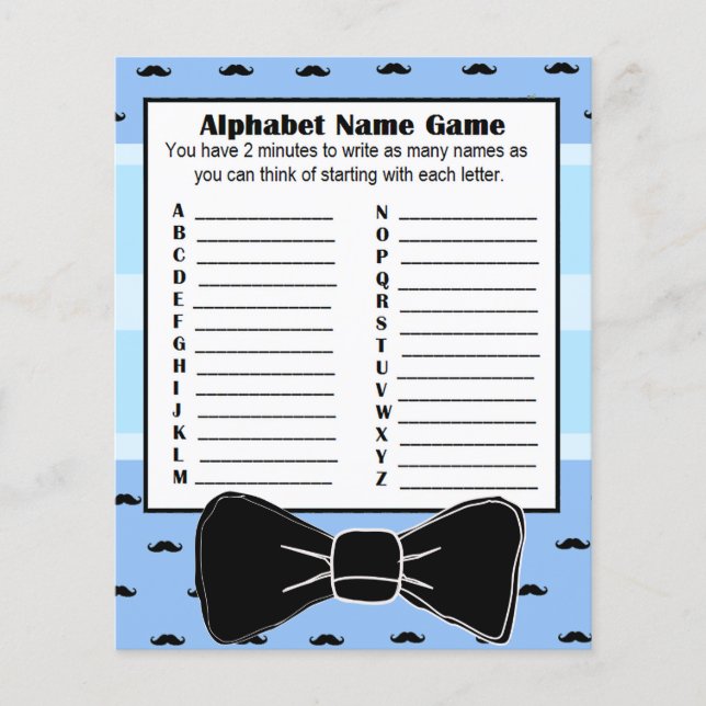 Flyer Mustache de juego BINGO nombre alfabeto de Baby Sh (Frente)