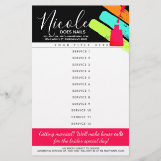 Flyer Nail artist manicure pedicure salon price list