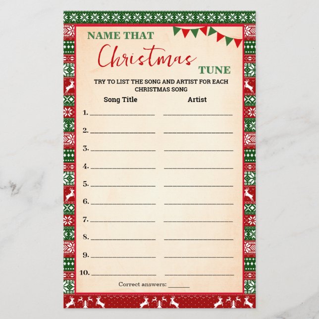 Flyer Name that Christmas Tune Game Ugly Sweater Card (Frente)