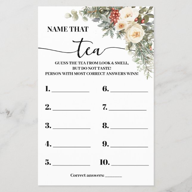 Flyer Name that Tea Winter Bridal Shower Game Card (Frente)