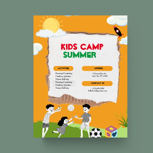 Flyer Naranja Colorful Playful Kids Camp Summer (Subido por el creador)