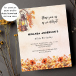 Flyer Naranja de cumpleaños otoño invitación al presupue<br><div class="desc">Tenga en cuenta que esta invitación está en papel de volante y es muy delgada. Los sobres no están incluidos. Para invitaciones más gruesas (el mismo diseño) visite nuestra tienda. Oro subió, fondo degradado rosa rubor. Decorada con una pizarra vintage y flores naranjas. Personalice y agregue un nombre y detalles...</div>