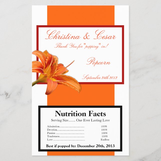 Flyer Naranja de envolvimiento de palomitas de microonda (Frente)