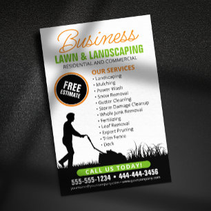 Flyer Naranja de la tala de césped en el jardín negro