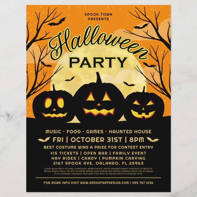 Flyer Naranja Halloween Party Black Pumpkins Event (Frente)