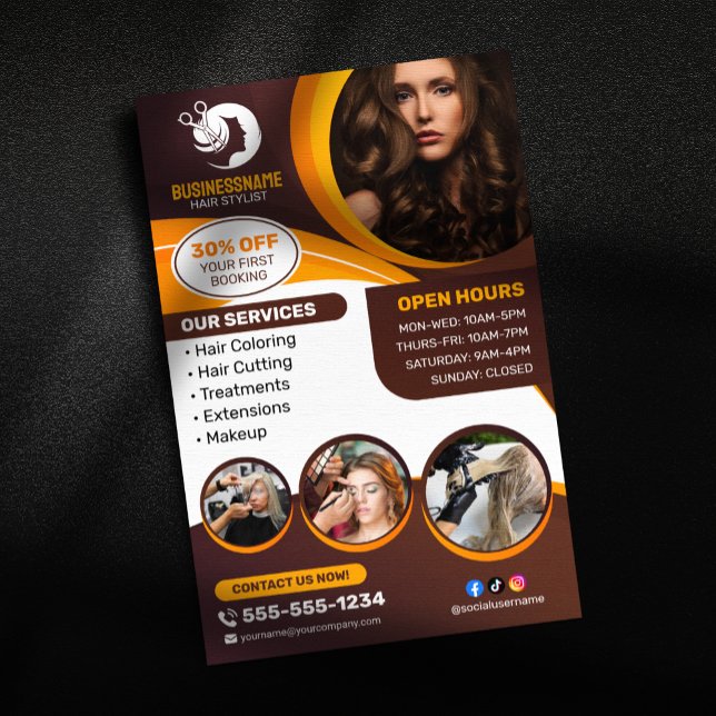 Flyer Naranja marrón Hairdresser Hairstylist Salón de ma (Subido por el creador)