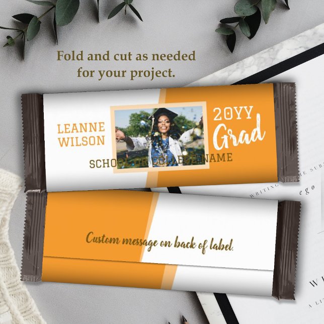 Flyer Naranja Personalizado de graduación Candy Bar Wrap (bright orange school colors graduation personalized candy bar wrapper, diy graduation chocolate bar)