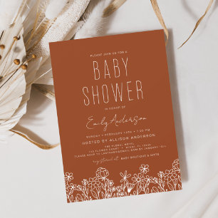 Flyer Naranja Quemado de Baby Shower del libro de flores