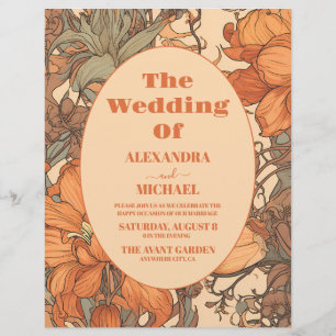 Flyer Naranja quemado de presupuesto Boda de Art Nouveau