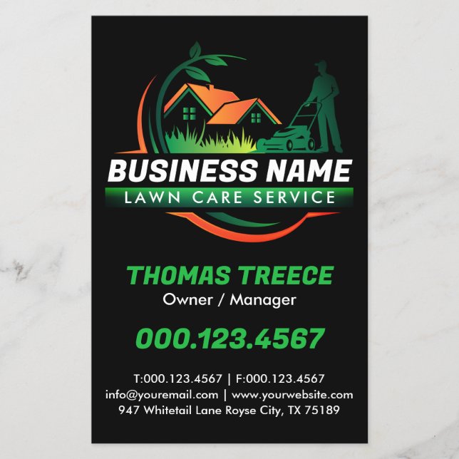 Flyer Naranja Verde Servicio de paisajismo de cuidado de (Frente)