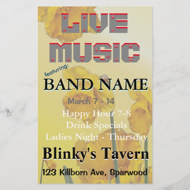 Flyer Narciso Amarillo Daffodil Retro Vintage (Atrás)