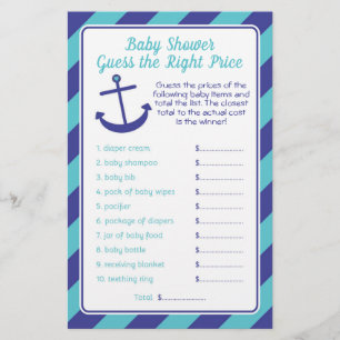 Flyer Nautical Anchor juego de precios Baby Shower azul