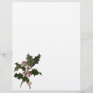 Flyer Navidad Vintage, Planta de Acebo Verde con Bayas
